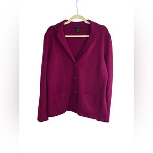 Talbots Merino Wool Knit Blazer Jacket Magenta Pink Button Front Women Medium